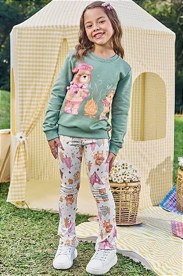 Conjunto de Blusão em Moletom com Pelúcia e Calça Boot Cut em Termoskin Peluciado Kukiê Infantil Menina
