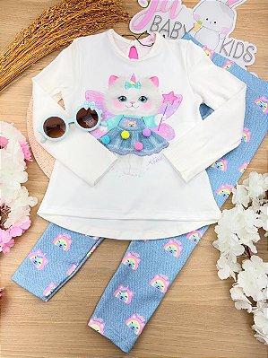Conjunto de Blusa Alongada em Cotton e Calça Legging em Molecotton Kukiê Infantil Menina