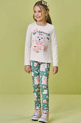 Conjunto de Blusa Alongada em Cotton e Calça Legging em Fly Tech Kukiê Infantil Menina