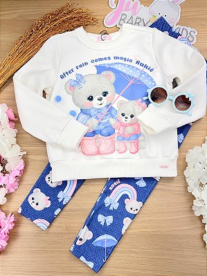 Conjunto de Blusão em Moletom com Pelúcia e Calça Legging em Termoskin Peluciado Kukiê Infantil Menina