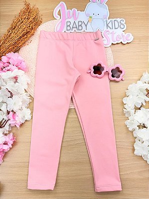 Calça Legging em Termoskin Peluciado Rosa Kukiê Infantil Menina