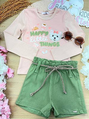 Conjunto de Blusa em Cotton e Shorts em Bengaline Kukiê Infantil Menina