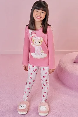 Conjunto de Pijama de Blusa em Meia Malha com Calça Legging em Malha Comfy Infanti Infantil Menina