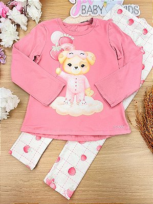 Conjunto de Pijama de Blusa em Meia Malha com Calça Legging em Malha Comfy Infanti Infantil Menina