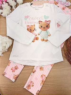 Conjunto de Pijama de Blusa e Calça Legging em Malha Comfy Infanti Infantil Menina