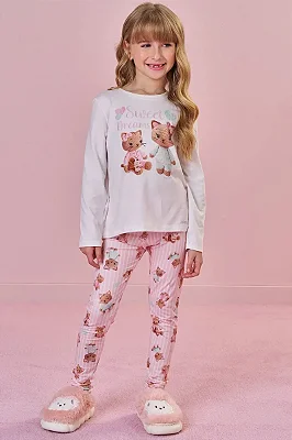 Conjunto de Pijama de Blusa e Calça Legging em Malha Comfy Infanti Infantil Menina