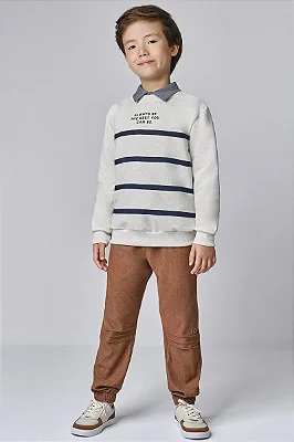 Calça Jogger em Cotton Jeans com Elastano Marrom LucBoo Infantil Menino