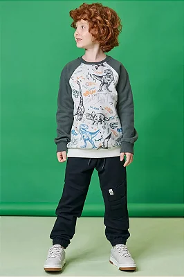 Conjunto de Blusão e Calça Jogger em Moletom com Pelúcia LucBoo Infantil Menino