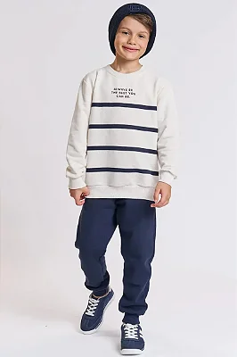 Calça Jogger em Moletom com Pelúcia Azul Marinho LucBoo Infantil Menino