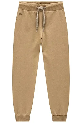 Calça Jogger em Moletom com Pelúcia Bege LucBoo Infantil Menino