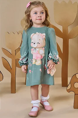 Vestido em Malha Comfy. Acompanha Bolsa em Fleece Infanti Bebê Menina