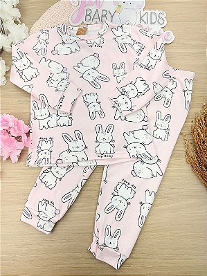 Pijama Blusa e Calça em Suedine Coelhinha Up Baby