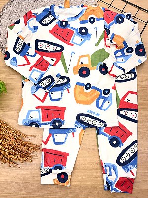 Pijama Blusa e Calça em Suedine Tratorzinho Up Baby