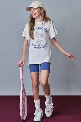 Conjunto de Blusa Over em Meia Malha e Bermuda Biker em Poliamida Lilimoon Teen Menina