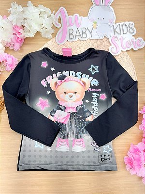 Blusa Menina em Térmica Ursa Preta Cinti