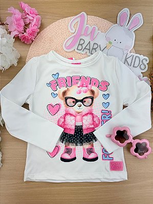 Blusa Menina em Térmica Ursa Natural Cinti