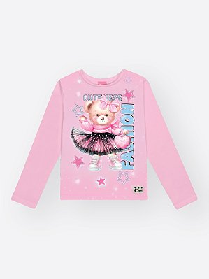 Blusa Menina em Térmica Ursa Rosa Cinti