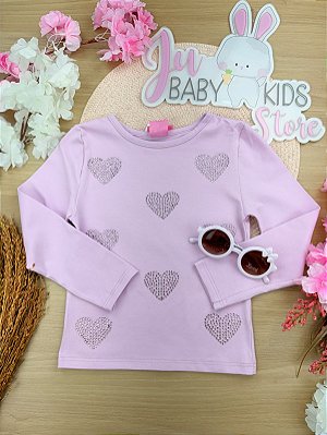 Blusa Menina Strass de Coração Lilás Cinti