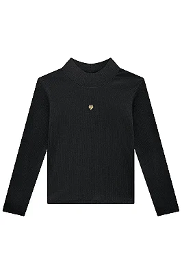 Blusa em Canelado Liz Preto Infanti Infantil Menina