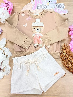 Conjunto de Blusão e Shorts em Moletom com Pelúcia Infanti Infantil Menina