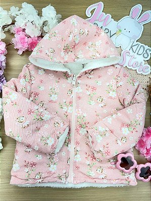 Jaqueta Reversível em Nylon e Pelo Carneirinho Dublado Infanti Bebê Menina
