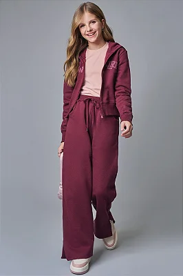 Jaqueta Boxy com Capuz em Moletom com Pelúcia Bordô Lilimoon Teen Menina