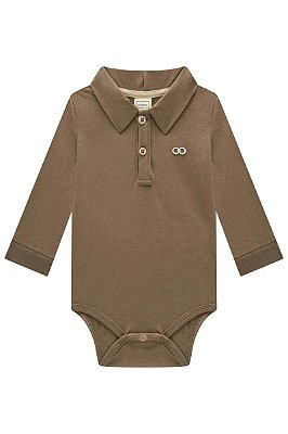 Body Polo em Piquet com Elastano Marrom LucBoo Bebê Menino