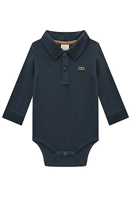 Body Polo em Piquet com Elastano Azul Marinho LucBoo Bebê Menino