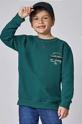 Blusão em Moletom sem Pelúcia Verde LucBoo Infantil Menino