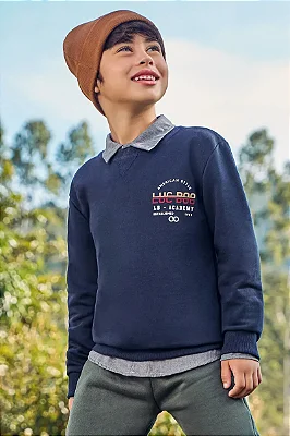 Blusão em Moletom sem Pelúcia Azul Marinho LucBoo Infantil Menino