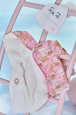 Jaqueta Dupla Face Reversível em Nylon Ergonomic e Forro em Pêlo Carneirinho Kukiê Bebê Menina