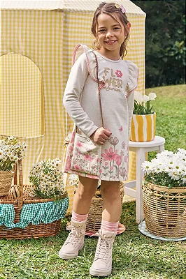 Vestido em Moletom sem Pelúcia (acompanha Bolsa) Kukiê Infantil Menina