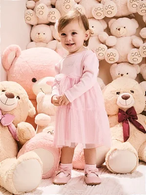 Vestido Infantil de Tule com Babados Momi