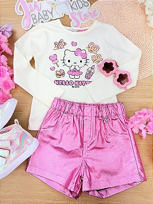 Conjunto Infantil Menina Blusa Hello Kitty e Short Momi