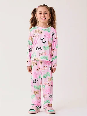Conjunto Pijama Infantil Menina Bimbi Rosa de Suede Estampado