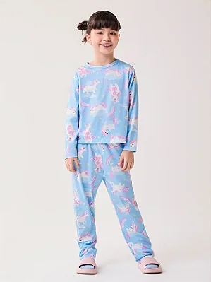 Conjunto Pijama Infantil Menina Bimbi de Suede com Unicórnios