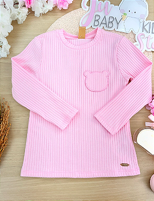 Blusa Manga Longa em Ribana Canelada Rosa Up Baby