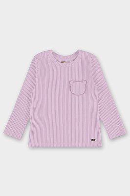 Blusa Manga Longa em Ribana Canelada Rosa Up Baby