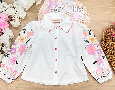 Camisa Manga Longa Estampada Com Gola Bordada Mon Sucré