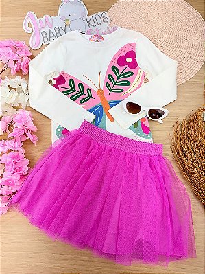 Conjunto Blusa Borboleta e Saia Tule Mon Sucré