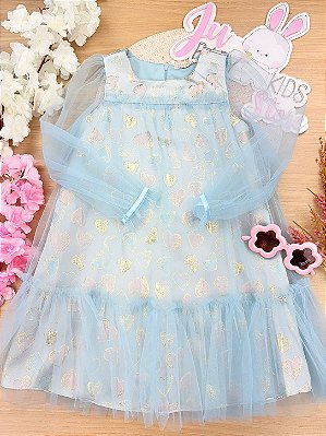 Vestido Jacquard com Tule Inverno Petit Cherie