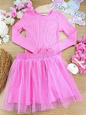 Conjunto Blusa Manga Longa Ribana e Saia Tule Mon Sucré
