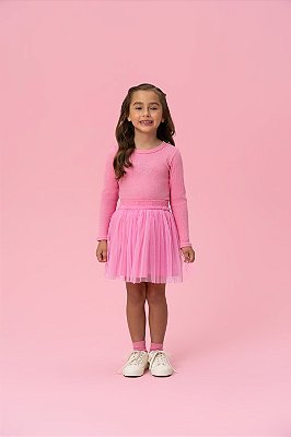 Conjunto Blusa Manga Longa Ribana e Saia Tule Mon Sucré