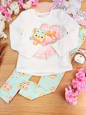 Conjunto de Pijama de Blusa e Calça Legging em Malha Comfy Infanti Infantil Menina