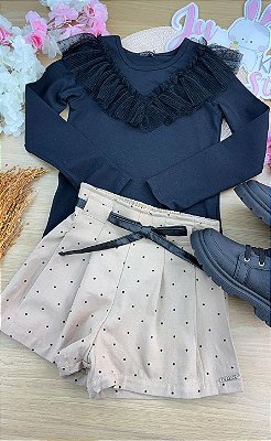 Conjunto de Blusa em Cotton e Shorts em Linho Santorine com Elastano Infanti Infantil Menina