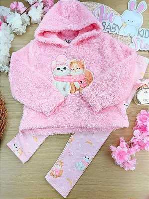 Conjunto de Blusão em Pelo Carneirinho e Calça Legging em Termoskin Peluciado Infanti Infantil Menina
