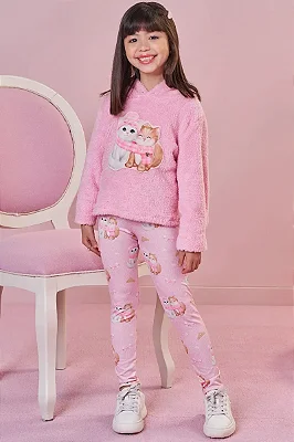 Conjunto de Blusão em Pelo Carneirinho e Calça Legging em Termoskin Peluciado Infanti Infantil Menina