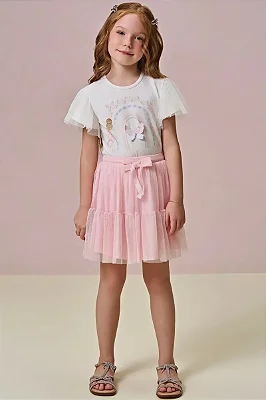 Saia em Tule com Elastano. Com Shorts Embutido Infanti Infantil Menina