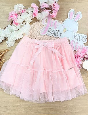 Saia em Tule com Elastano. Com Shorts Embutido Infanti Infantil Menina