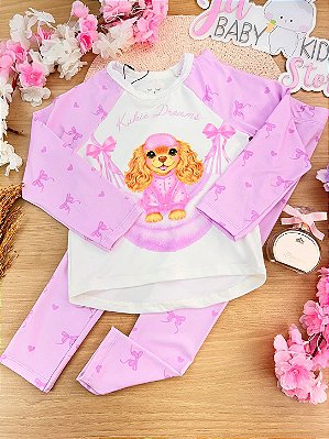 Conjunto de Pijama de Blusa e Calça em Malha Comfy Kukiê Infantil Menina